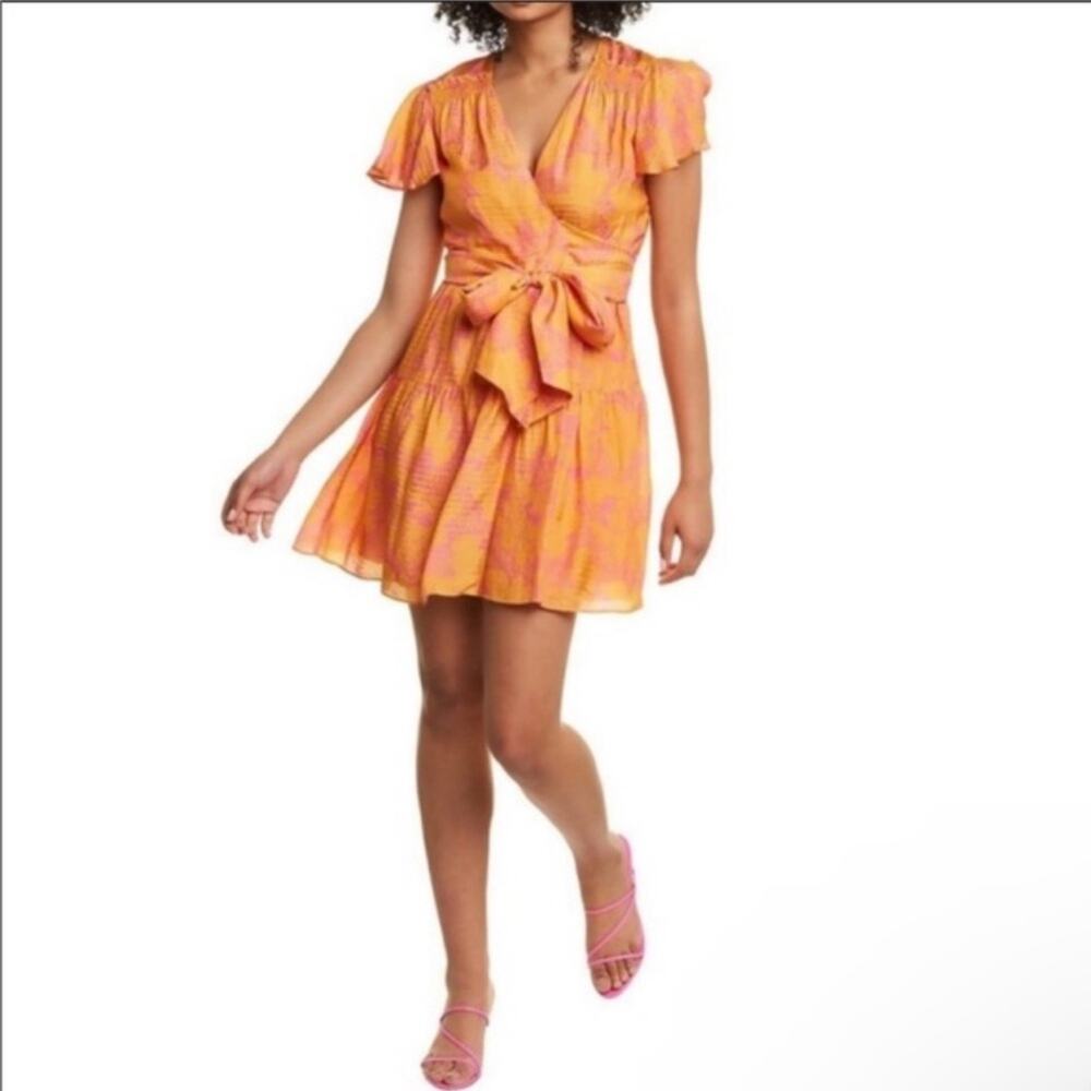 Tanya Taylor Orange and Pink Wrap Dress